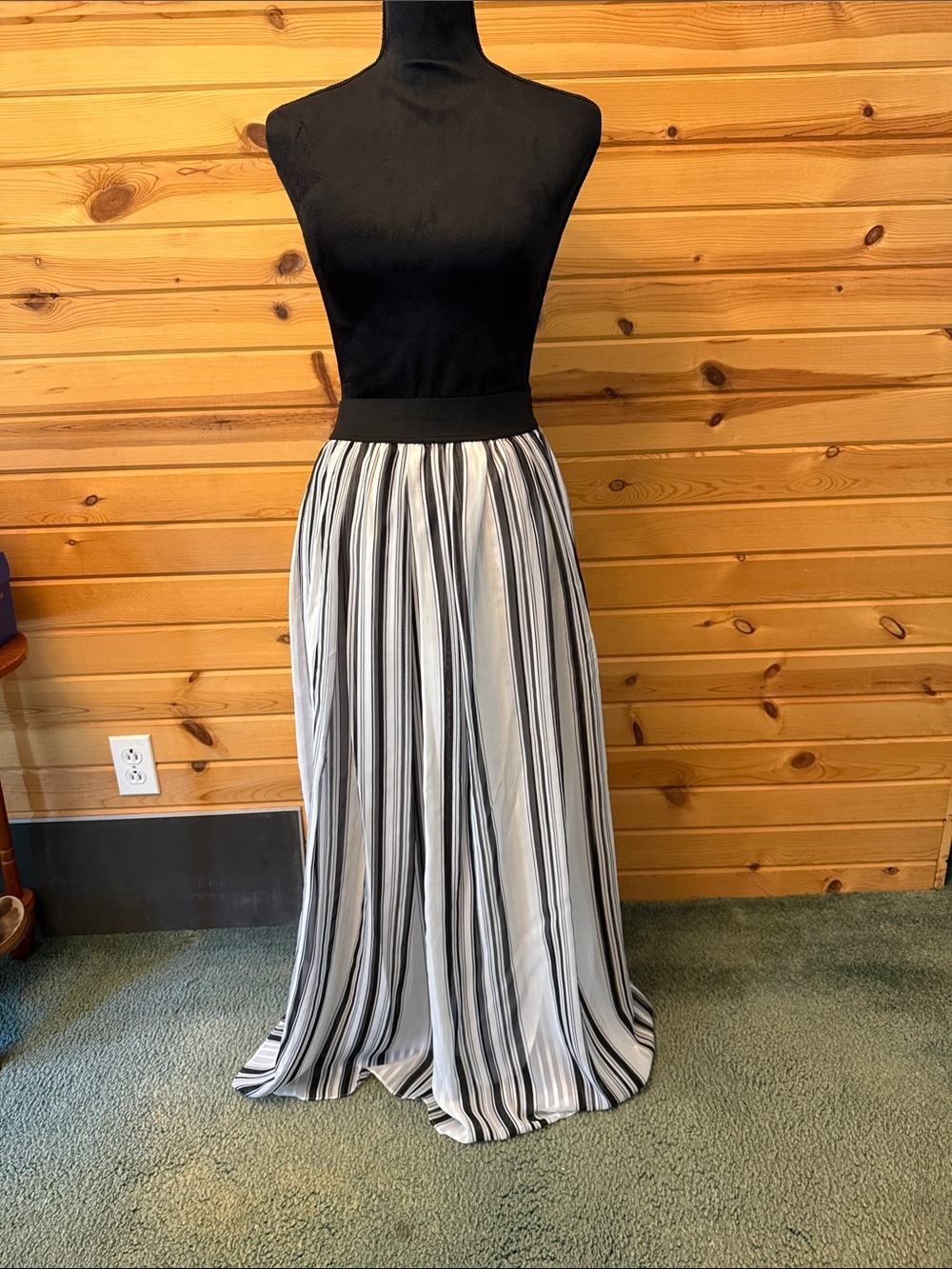 White House Black Market Black and White Striped Maxi Skirt